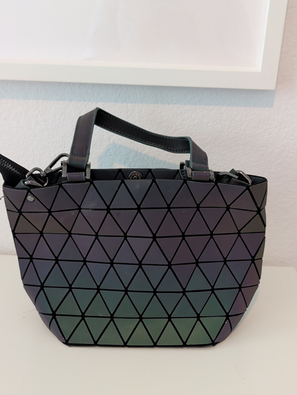 Iridescent Mini Tote Bag in Black with Color-Shift Panels